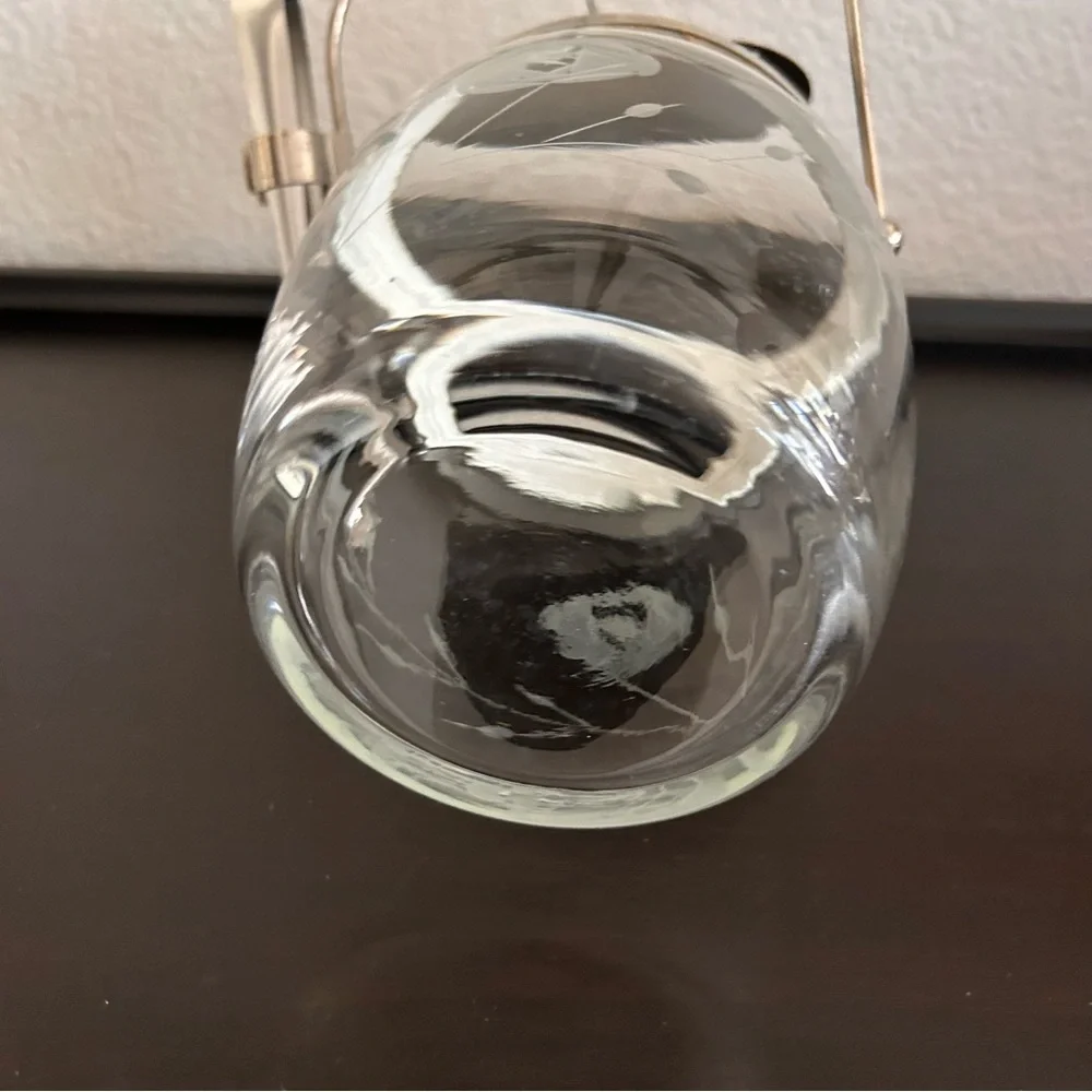 Vintage Mid-Century Modern Noritake Sasaki glass ice bucket etched floral tong